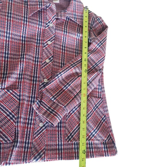 Vintage 70s Red White Blue Plaid Button Up Shirt Shacket  Size 13/14 Mod Punk - Picture 7 of 8